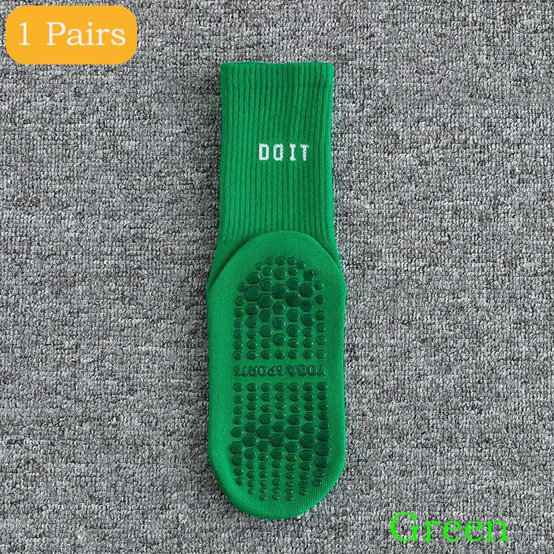 2 Pairs Sports Socks Cotton Mid-calf Yoga Socks Solid Striped Breathable Anti-slip Indoor Fitness Socks Gym Dance Pilates Socks