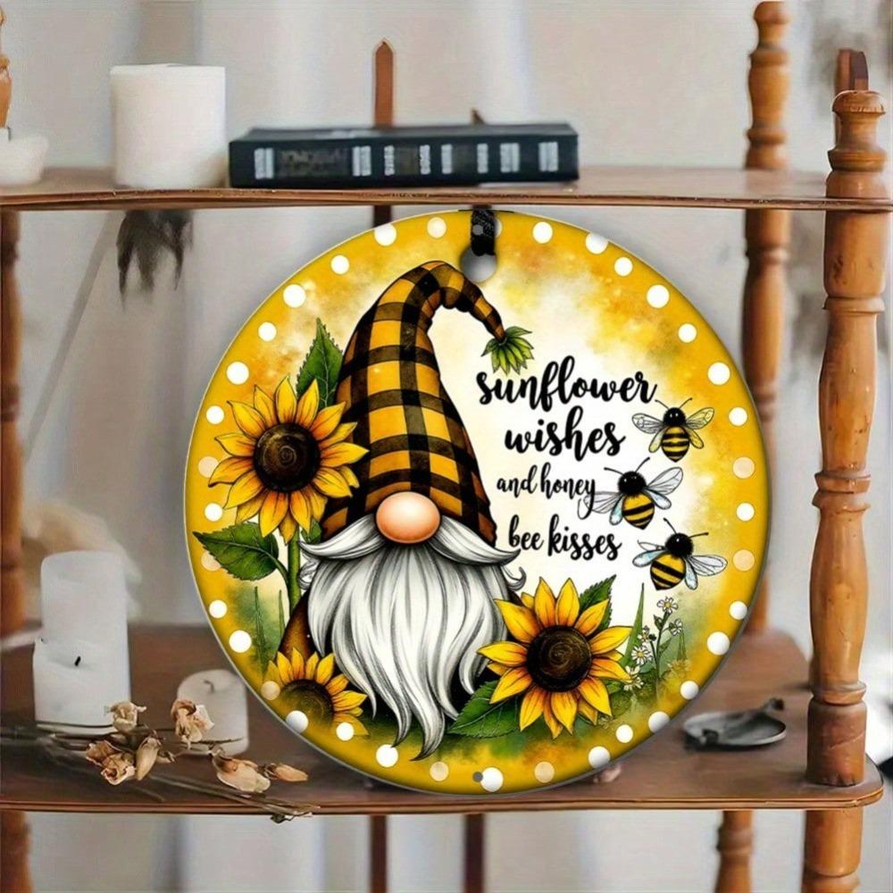 Vintage Sunflower Metal Wall Art with Bees 8 Inch Round Sign for Home Garden Kitchen Office Decor Holiday Gift