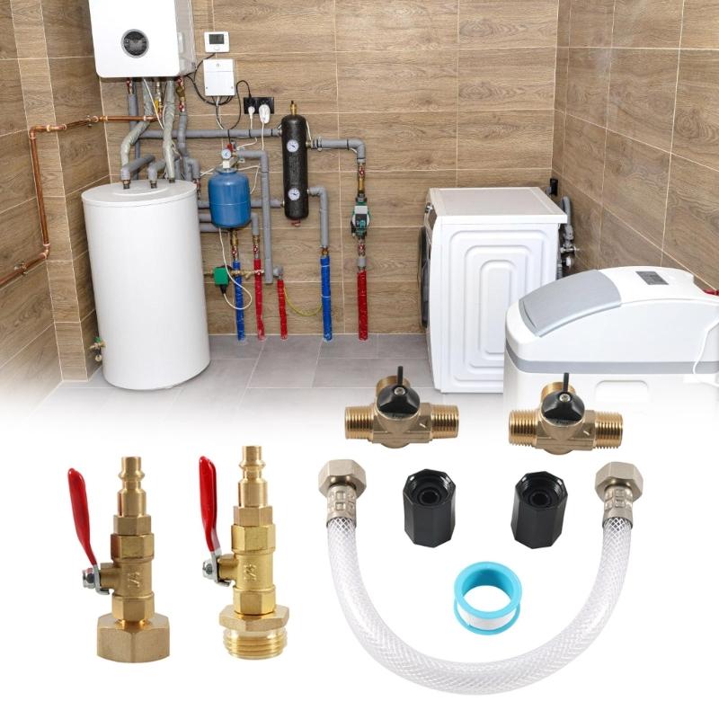 RVs Water Heater By-Pass Valves Kit with Thread Adapter Sealing Tape For Campers Hot Water System Easy Installation