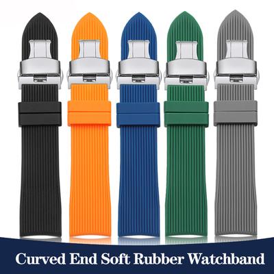 20mm 22mm Gebogenes Ende Gummi Uhrenarmband Armband Für Casio EFR-303 Mido Omega Longines Tissot Seiko Heuer Grün Orange Armband