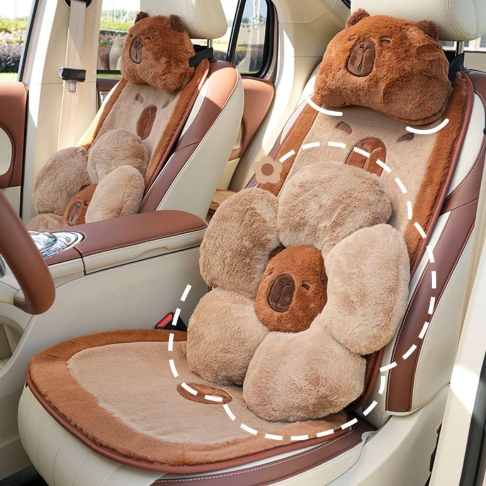 Soft Capybara Car Seat Cushion Plush Waist Pillow Cute Car Headrest  Car Decoration