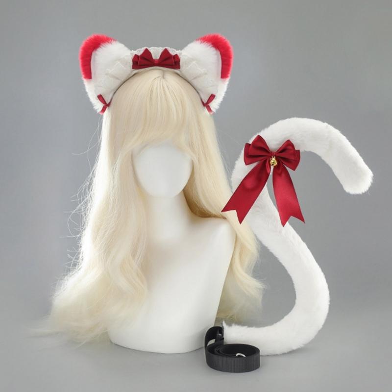 Fasce per Capelli con Orecchie da Gatto Peluche Per Costumi da Cameriera Anni 2000 Accessorio per Capelli Morbido con Fiocco a Nastro 6 Colori