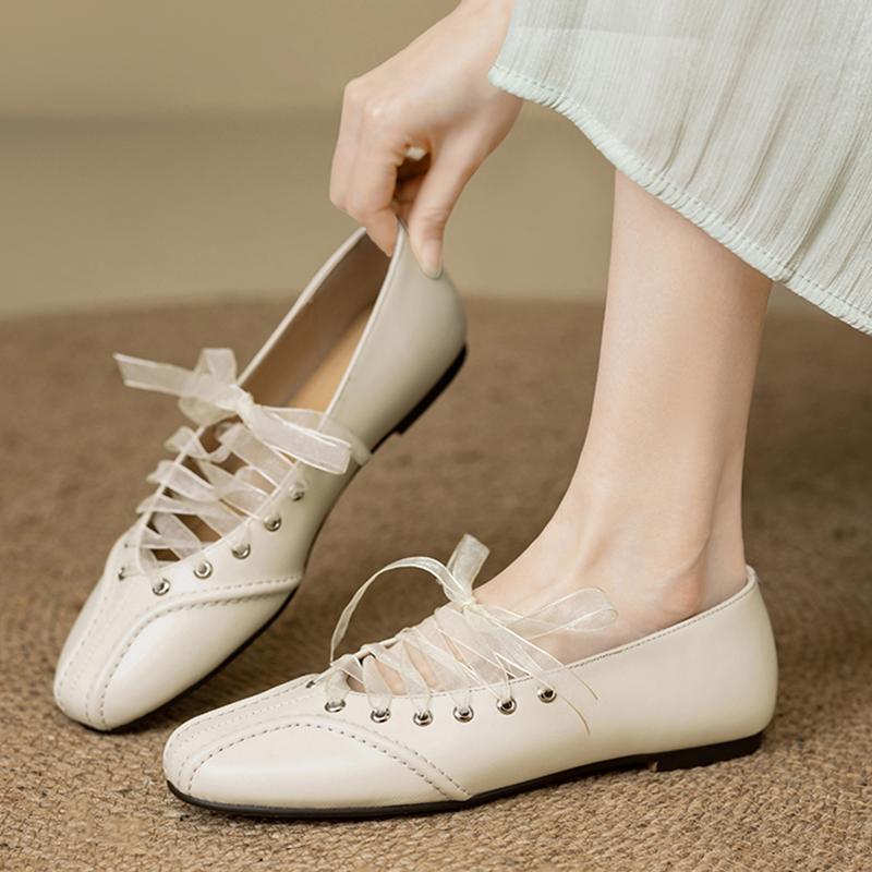 Fashion Women's new leather cowhide round toe spring and autumn low heel plus large lace up comfortable casual single shoe