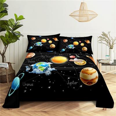 Set Lenzuola Pianeti Cosmici Poliestere Morbido Lenzuolo Piatto con Federa Stampa Galassia Universo Romantico Biancheria da Letto per la Casa