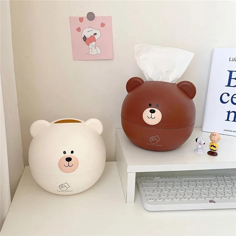 Adorable Bear Tissue Box Holder, Sturdy Plastic Brown & White Design, Space‑Saving Home Decor Gift
