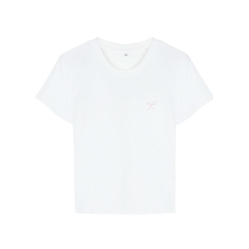 Embroidered Short Sleeve T-shirt Women's Round Neck Base Top