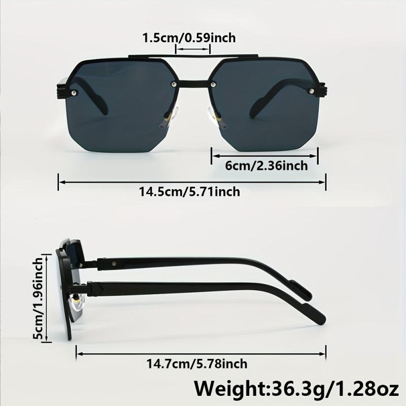 2PCs semi-rimless Stylish glasses for men and women-zinc alloy frame PC lenses perfect for summer parties casual streetwear