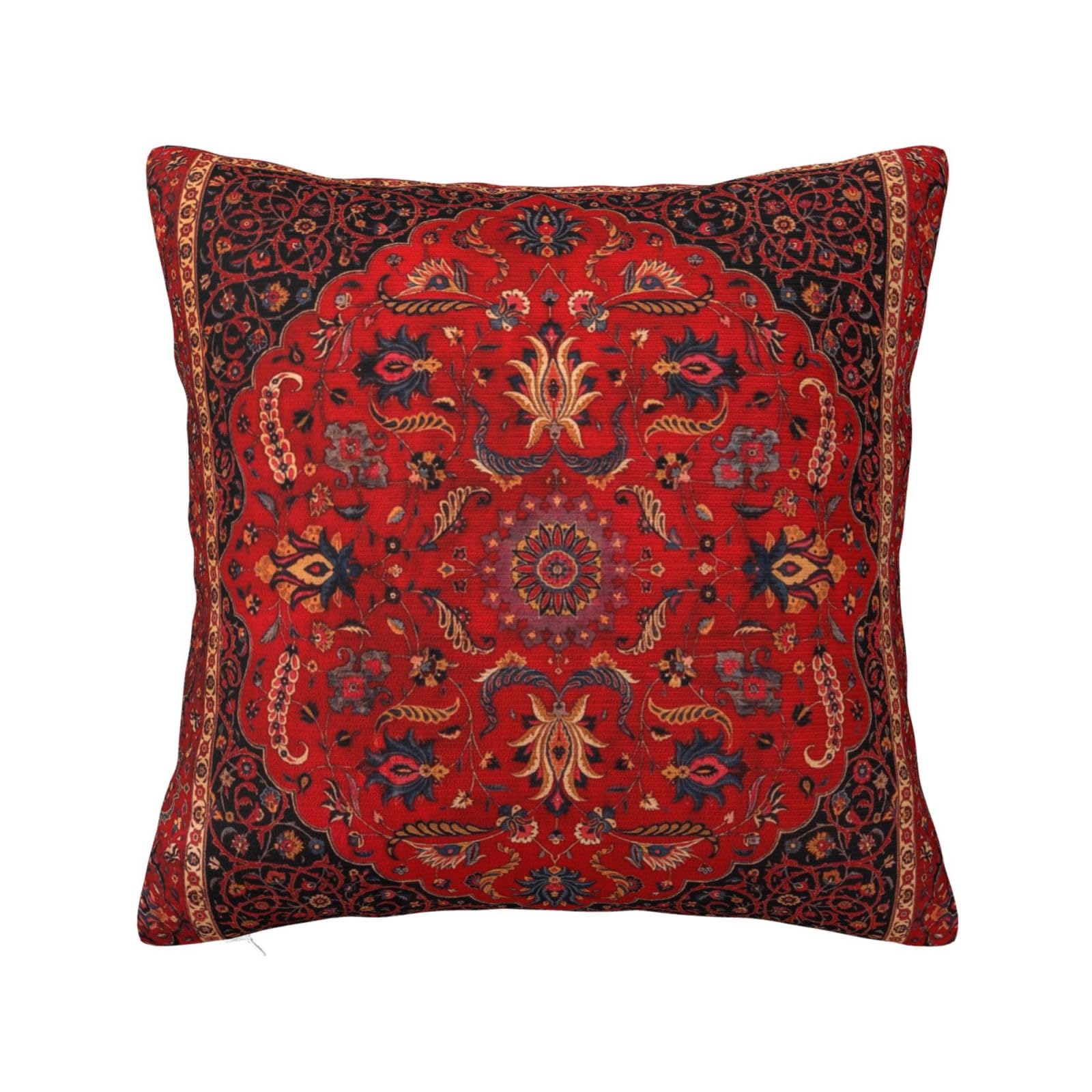 Exquisite Ornaments Unisex Red 1Pc Persian Floral Medallion Cushion Cover, Bohemian Kilim Print Throw Pillow Case, Ethnic Home Decor For Sofa Bedroom