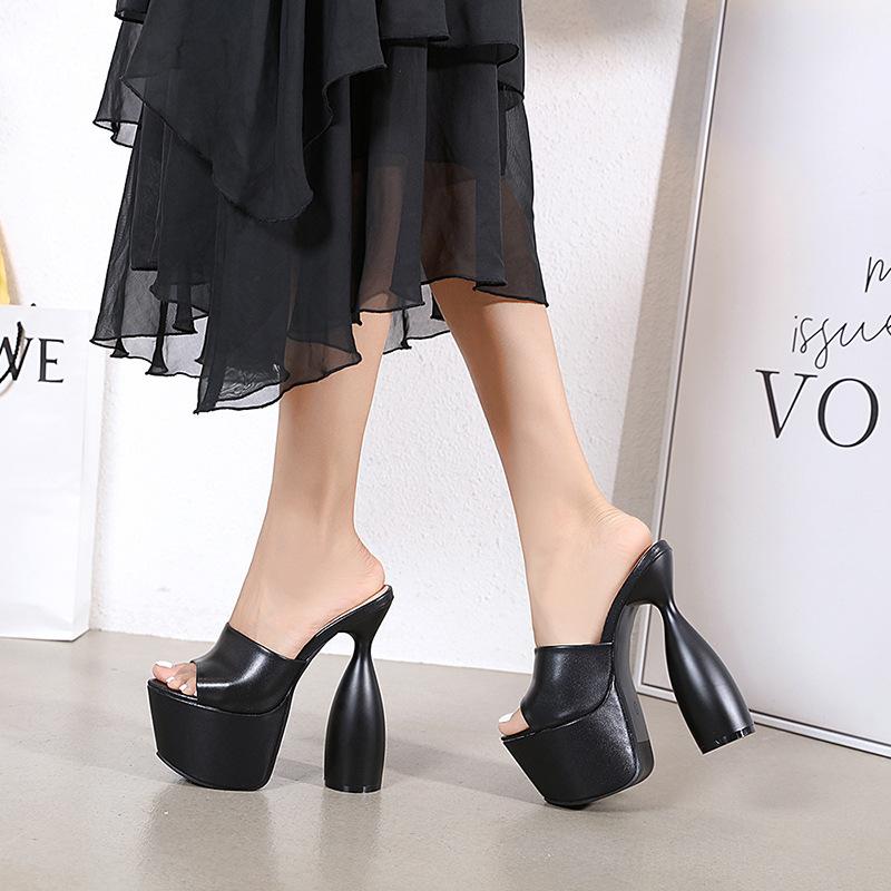 

Черные лакированные тапочки, новые летние шикарные босоножки на круглом каблуке в лаконичном стиле, белые вечерние женские туфли на высоком каблуке 17,5 см на платформе 39 чёрный