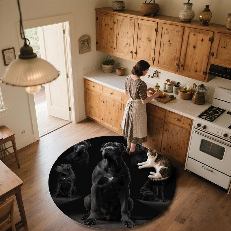 Black Hounds Pattern Round rug,Carpet Rug for Living Room Bedroom Playroom ,Non-slip Floor Mat,Holiday Gifts and Birthday Gifts.
