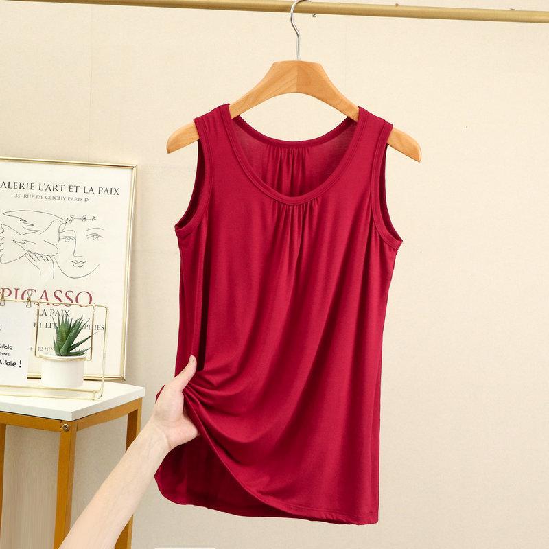 

Большие размеры Майки Свободные складки Летние женские Модальные безрукавки Футболки Однотонные домашние топы и майки Жилеты XL до 6XL 5XL винный