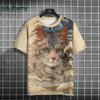 Vintage Cat Pattern Print Short Sleeve T-shirts Man Cat Print Custom T Shirt Vintage Shirts Graphic Tee Men's Summer Clothes Tee