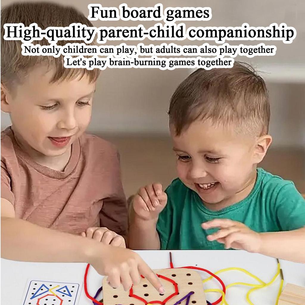 Montessori Teaching Aid Geometry Rope Threading Games Wooden Threading Set Children's Early Education Thinking Training Board