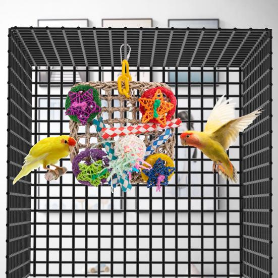 Vogel-Kauspielzeug Bunter Fünfzackiger Stern Zerknülltes Papier Zubehör Geflochtenes Netz Papageien Hängendes Netz Bissspielzeug Vogelzubehör