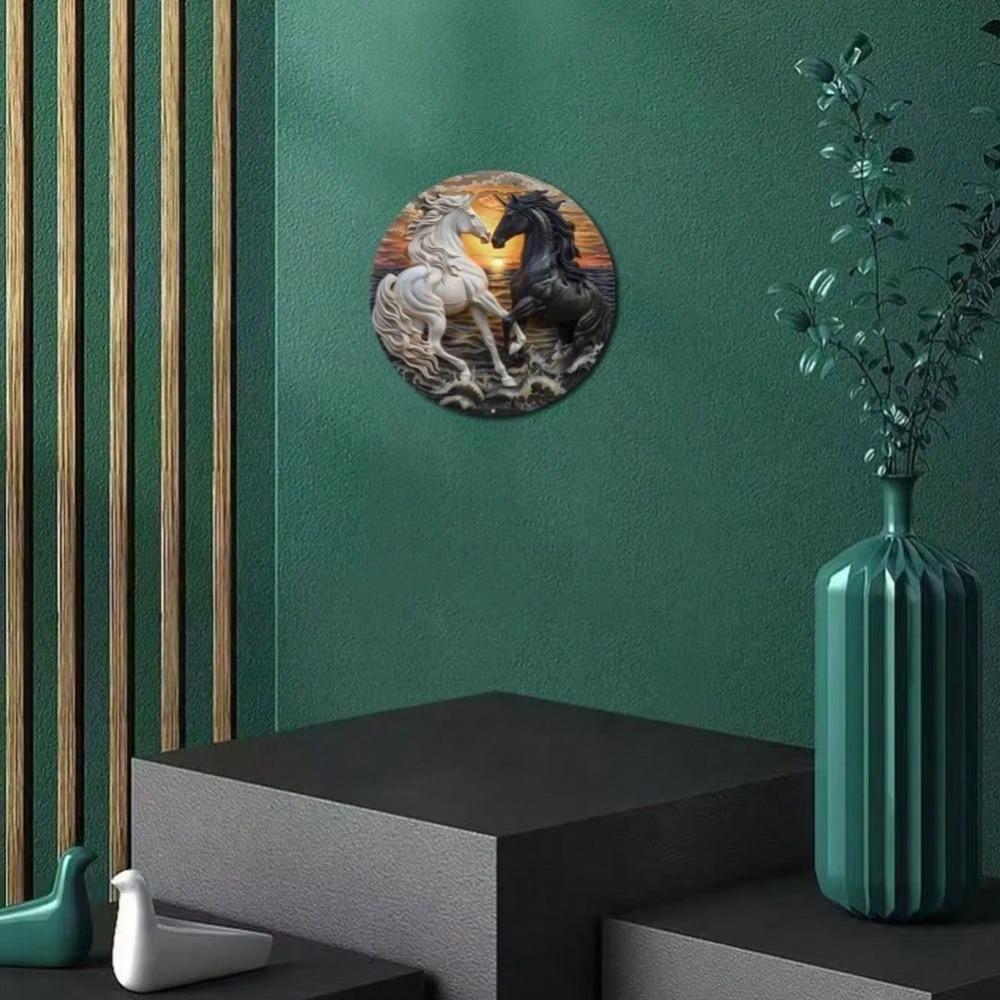 Metal Horse Wreath Sign Round Aluminum Wall Art Home Decor Gift