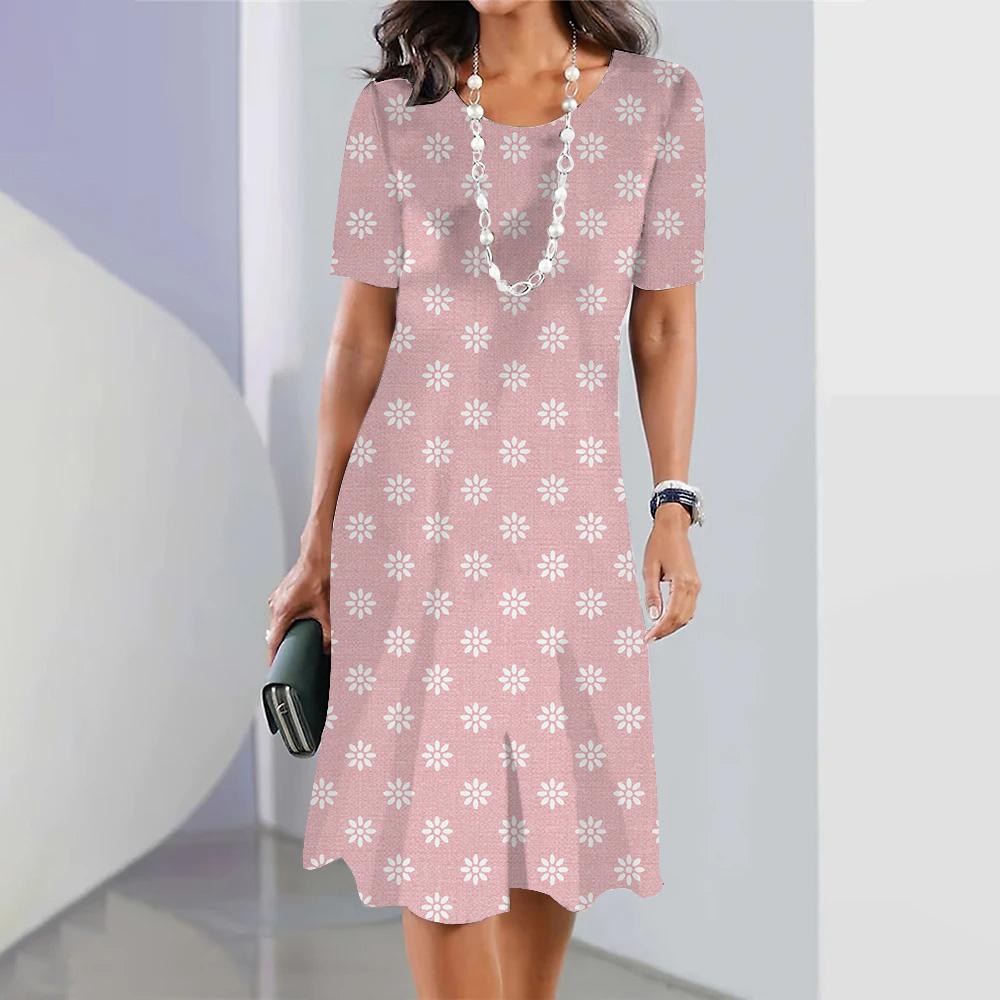 Damen Rundhals Kurzarmkleid 3D-Druck Gelb Einfarbig Sommer Freizeitkleidung Partymode Kleider Pullover
