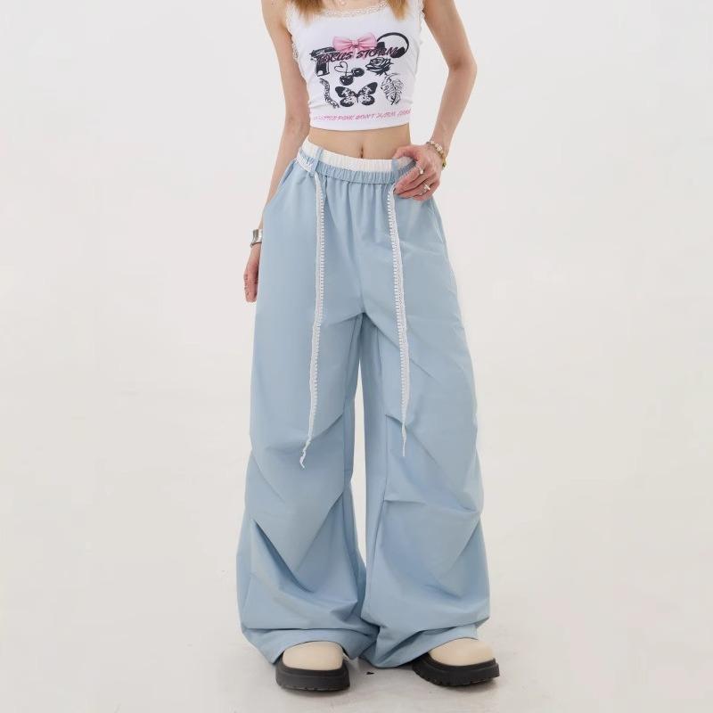 Blue High-waisted Overalls Women's Summer New Loose Lazy Wind Straight Wide-leg Pants Casual Pants Pants