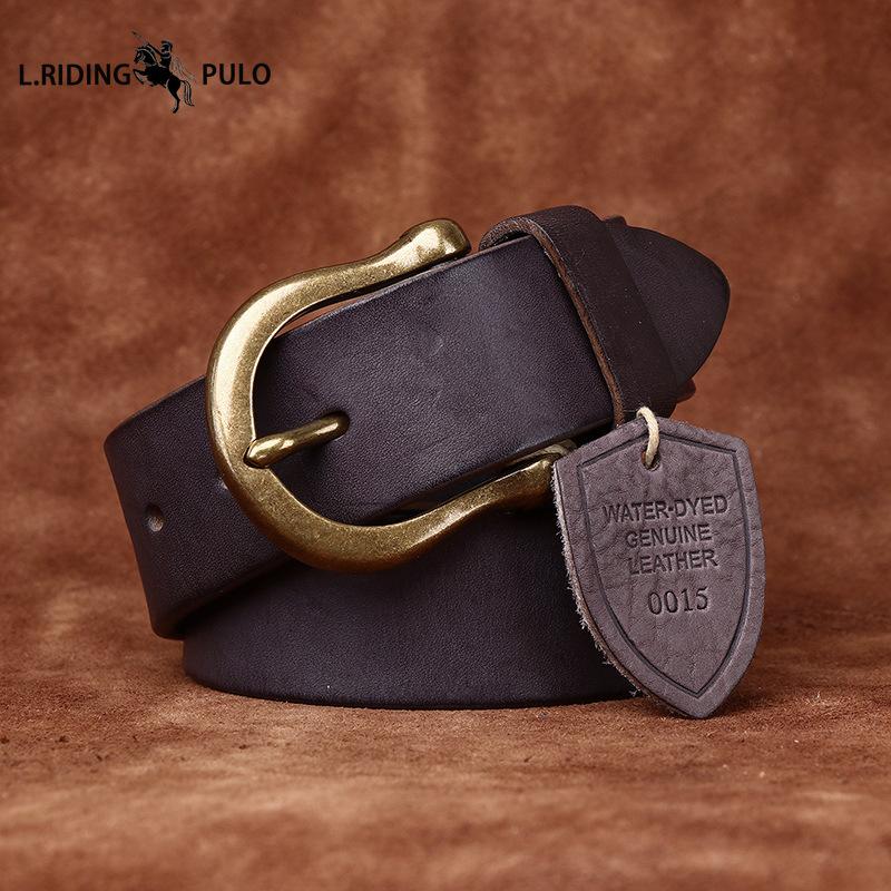 High-end Retro Water-dyed Genuine Leather Belt for Men, Top Layer Cowhide, Retro Fashion Trendy Versatile Horseshoe Buckle Belt for Men