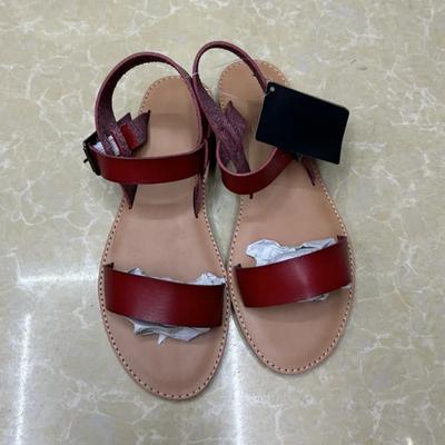 Fashion Leather Sandals for Women Flat with Summer Shoes Woman Retro Solid Round To Comfortable Casual Anti Skidding Beach Sandalias