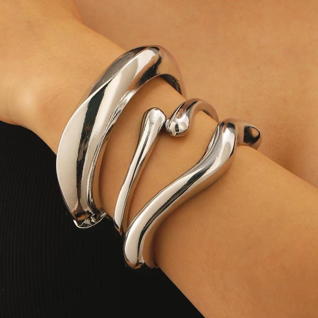 Geometrischer Goldener Breiter Armreif Minimalistisch Punk für Frauen