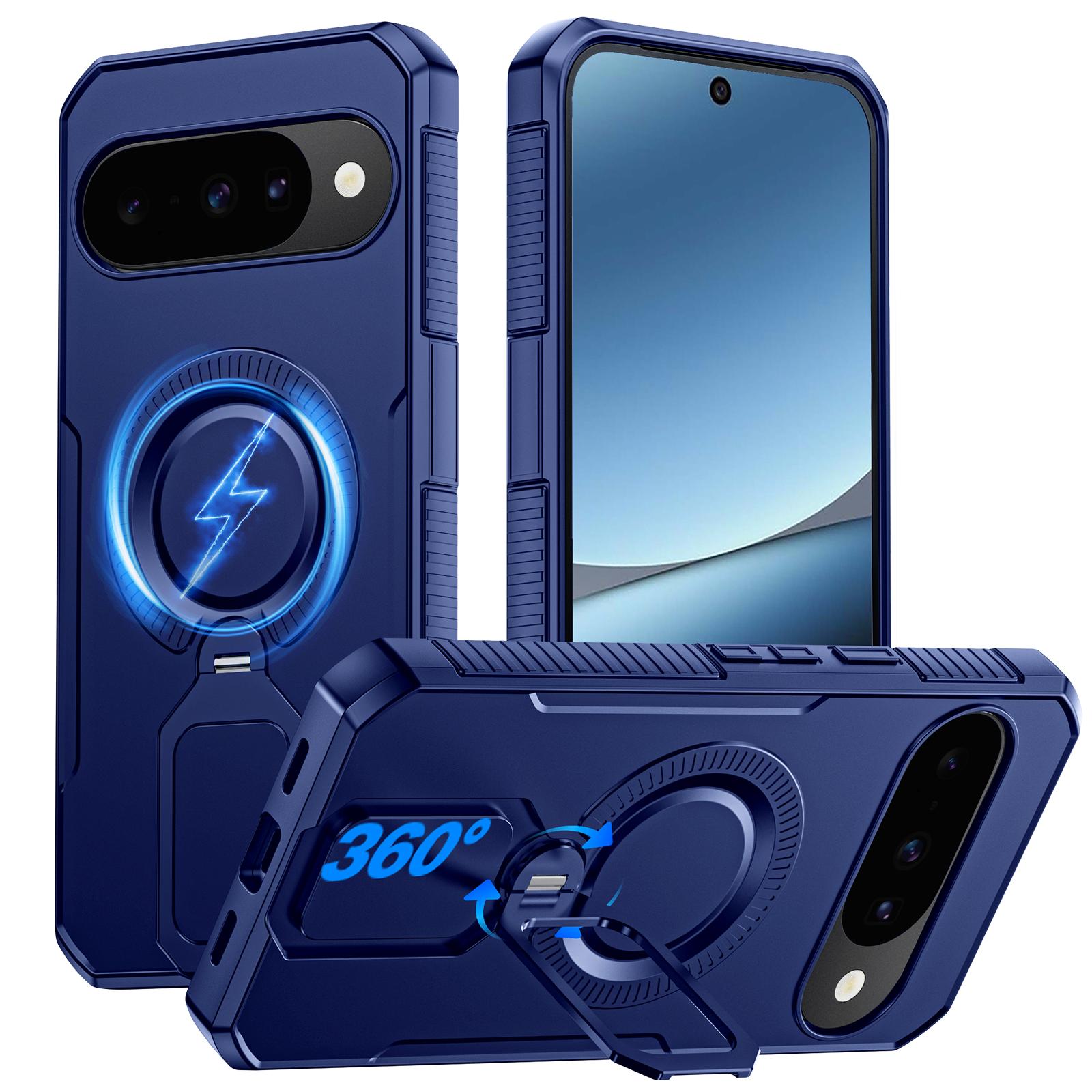 

For Google Pixel 10 Pro XL With 360° Spin Stand,Military Grade Protection,Fit for Magsafe,Shockproof Case With Kickstand-Blue