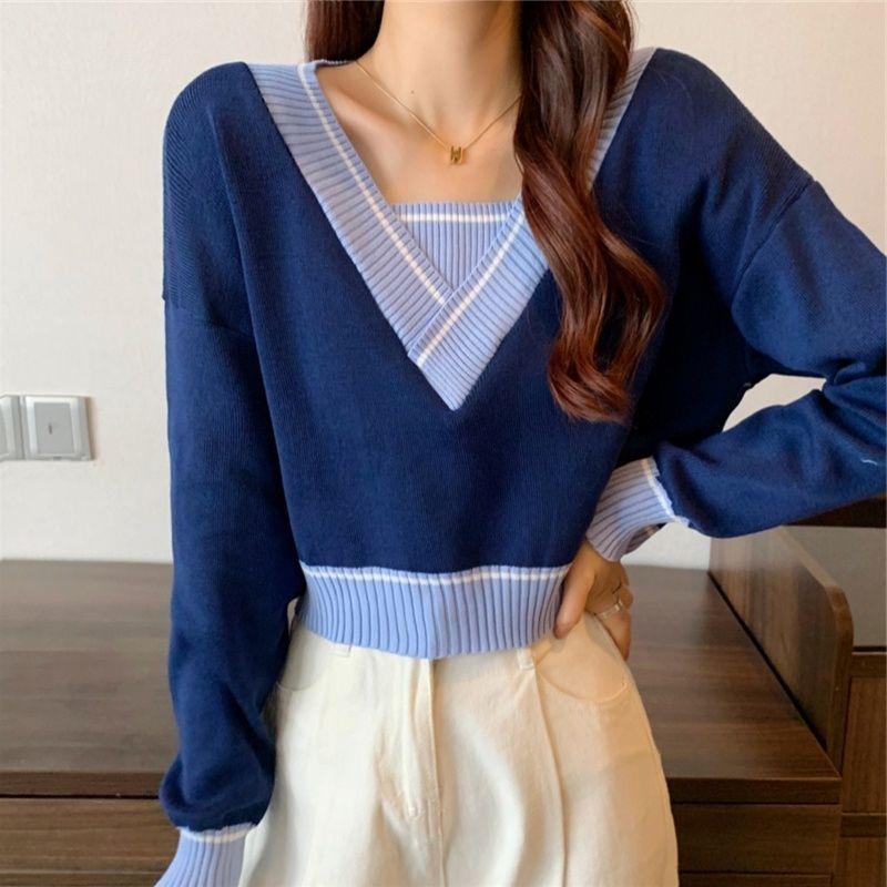 Elegant Knitted V Neck Pullover Sweater Women's Autumn and Winter Fashion Loose Outer Bottoming Shirt 2025 New Casual Simple Short Tops Clothing