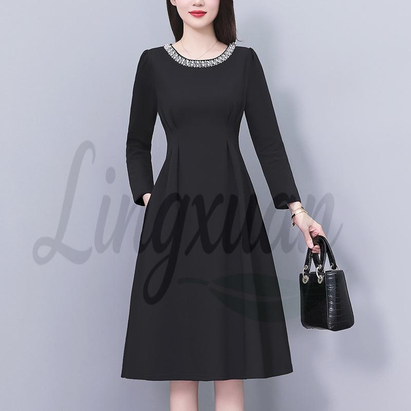 Chic Slim Fit Black Long Sleeve Mid-Length Dress - Plus Size Women s Fashion M чёрный