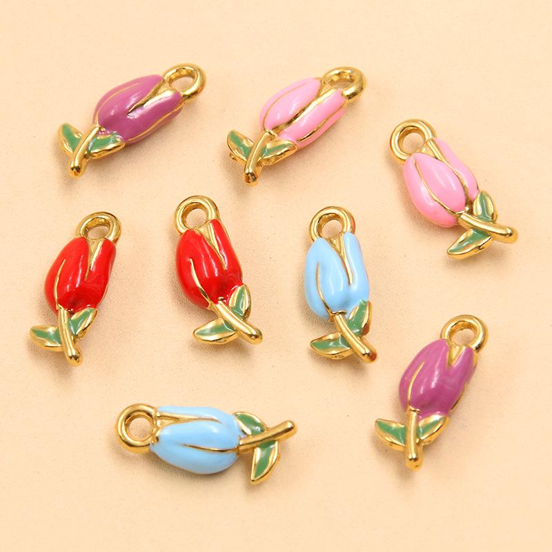 Multicolor 8x20mm Gold-Plated Stainless Steel Tulip Pendant for DIY Jewelry Making