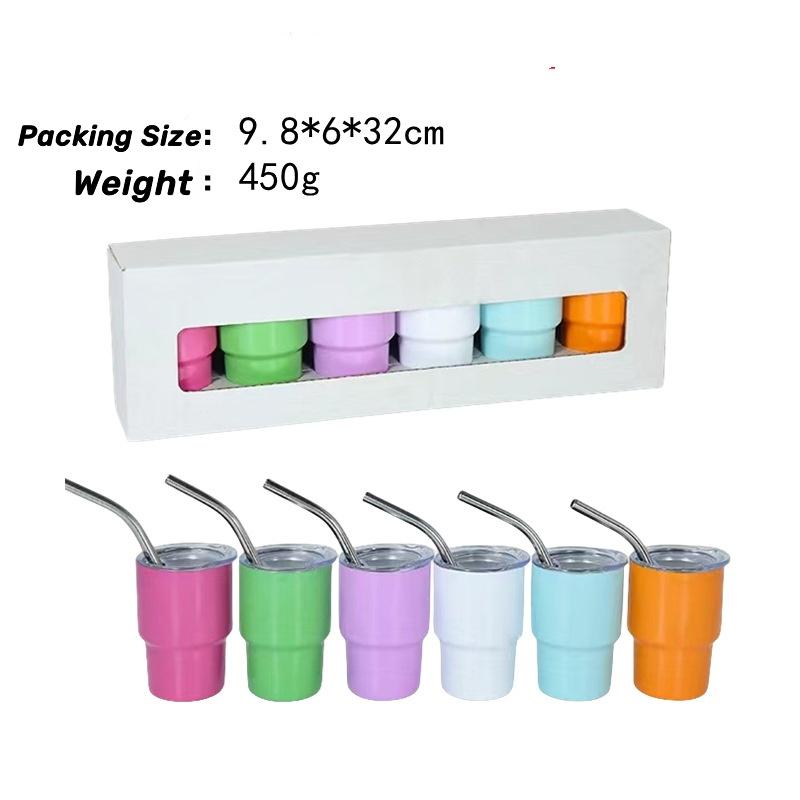 6pcs 3oz Insulated Bottle Freeze Thermos Flask Steel Jugs MIni Whiskey Wine Coffee Cup Mug with Lid Straw for Car Driving Party Gift