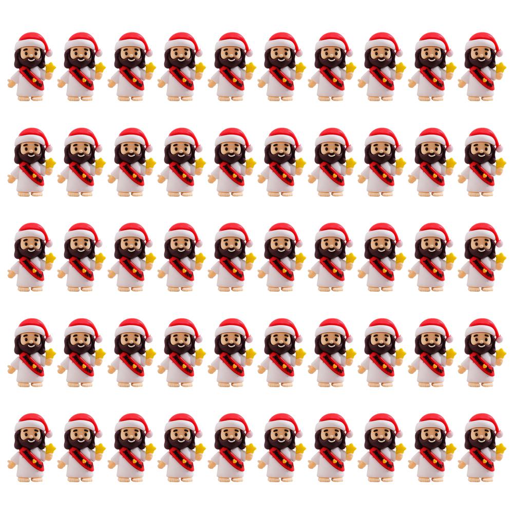 

50pcs Christmas Little Jesus Figures PVC Red Mini Jesus Figurines Christmas Tree Decorations Ornaments for Home Pendant Decor