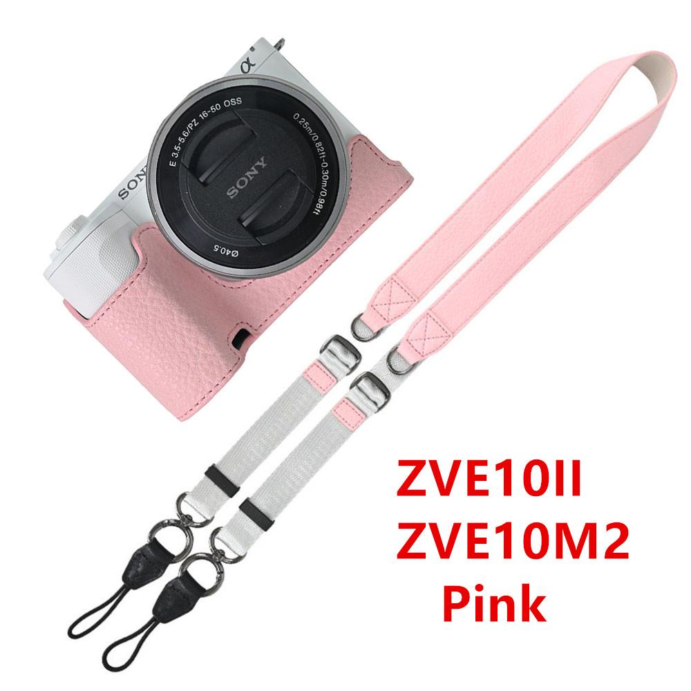 Půl pouzdro na fotoaparát z PU kůže s texturou liči pro Sony A6700 A6400 A6300 A6100 A6000 ZVE10 ZVE10II ZVE10M2 Spodní otevírací kryt s popruhem