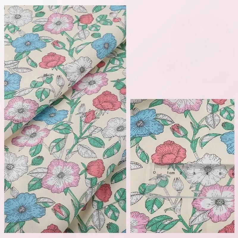 Wide 145cm Pastoral Flower Summer Poplin Cotton Fabric for DIY Children's Clothing Cloth Making Bedding Quilt Decoration Home