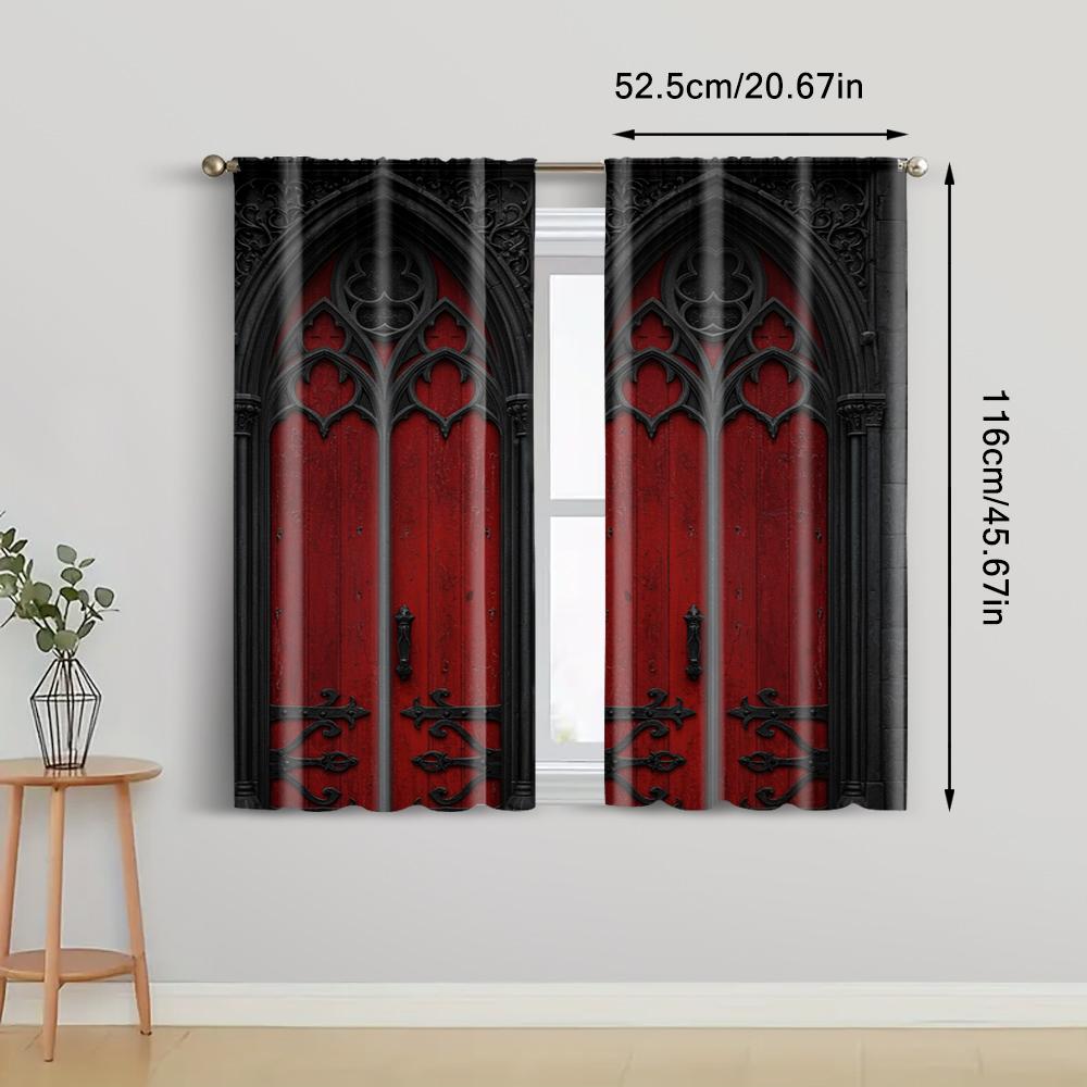 2pcs, spring summer Curtains Gothic Castle Sheer Curtains Polyester Easy Install Decorations Outdoor for Kitchen Living Room