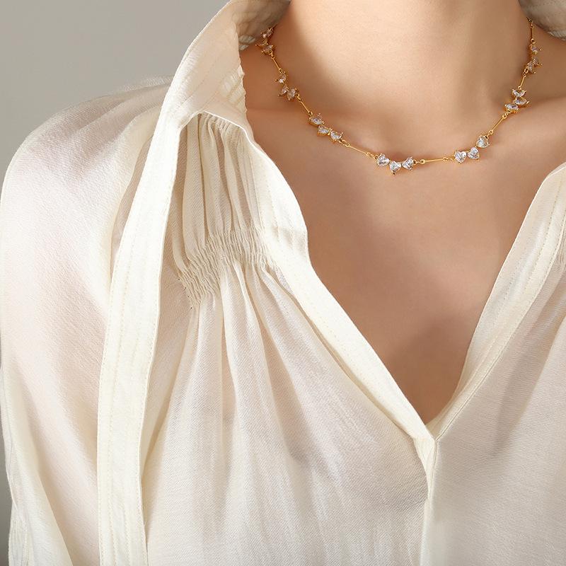 Dubai Socialite Heart-Shaped 18K Gold Zirconium Titanium Steel Necklace
