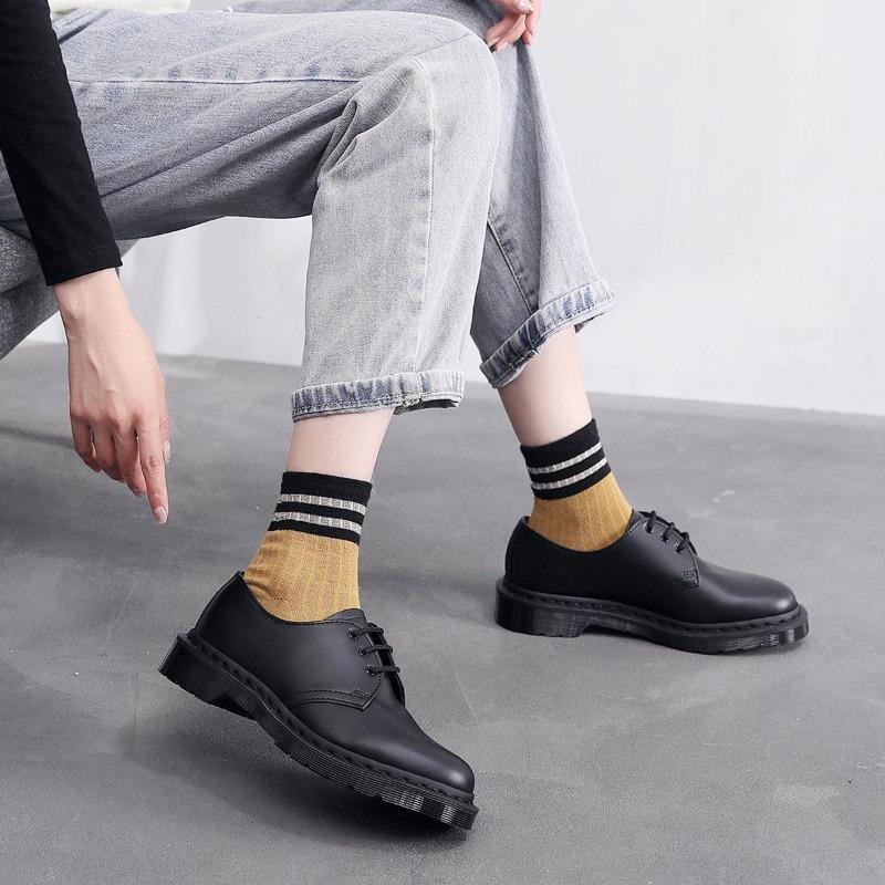 1 Low-top Martin Small Leather Shoes Women's Large Size Pure Black Round Head Men's Couple Casual Tooling Shoes