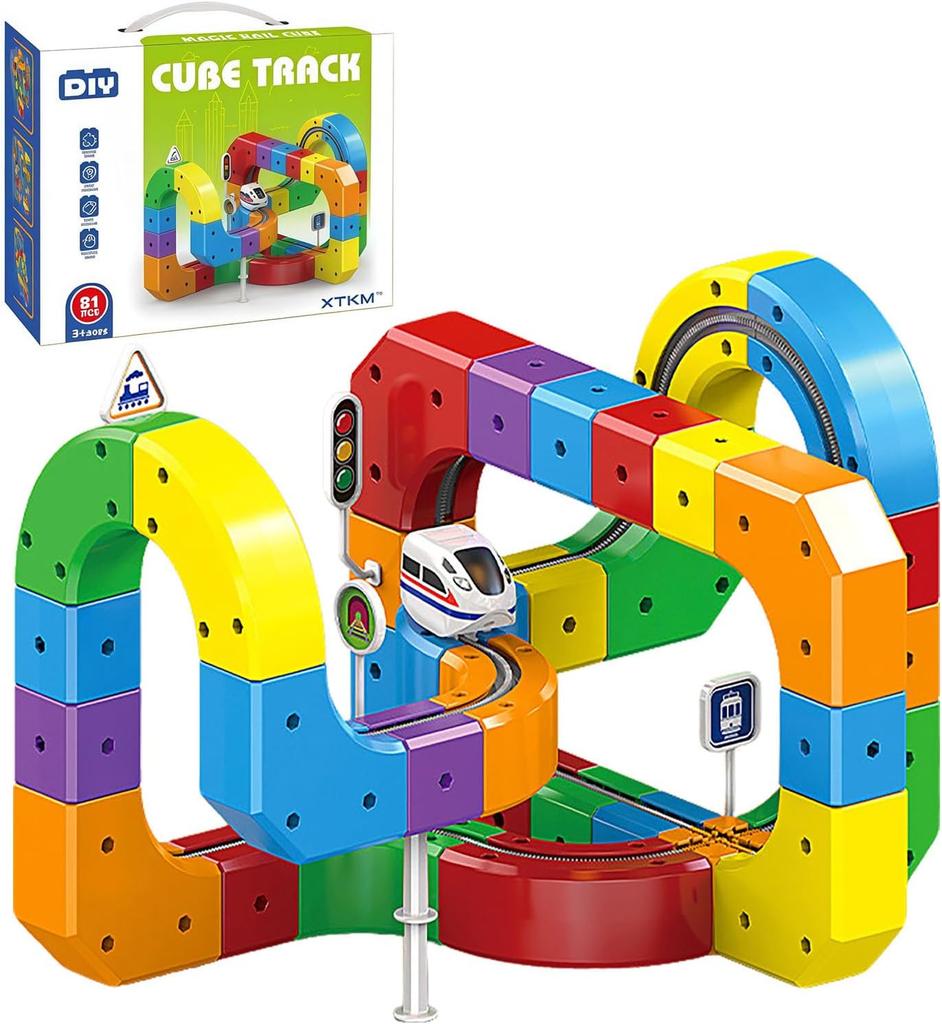 Magical Track Car Toys,Flexible Car Track Magical Train Set,DIY Race Car Track Building Kits with Train and Traffic Signs, 4-8 Year Old Boy Toys Gifts