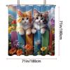 1PC Spring day, cat pattern printed shower curtain, waterproof, with 12 hooks, for bathroom showers, bathtub, home use