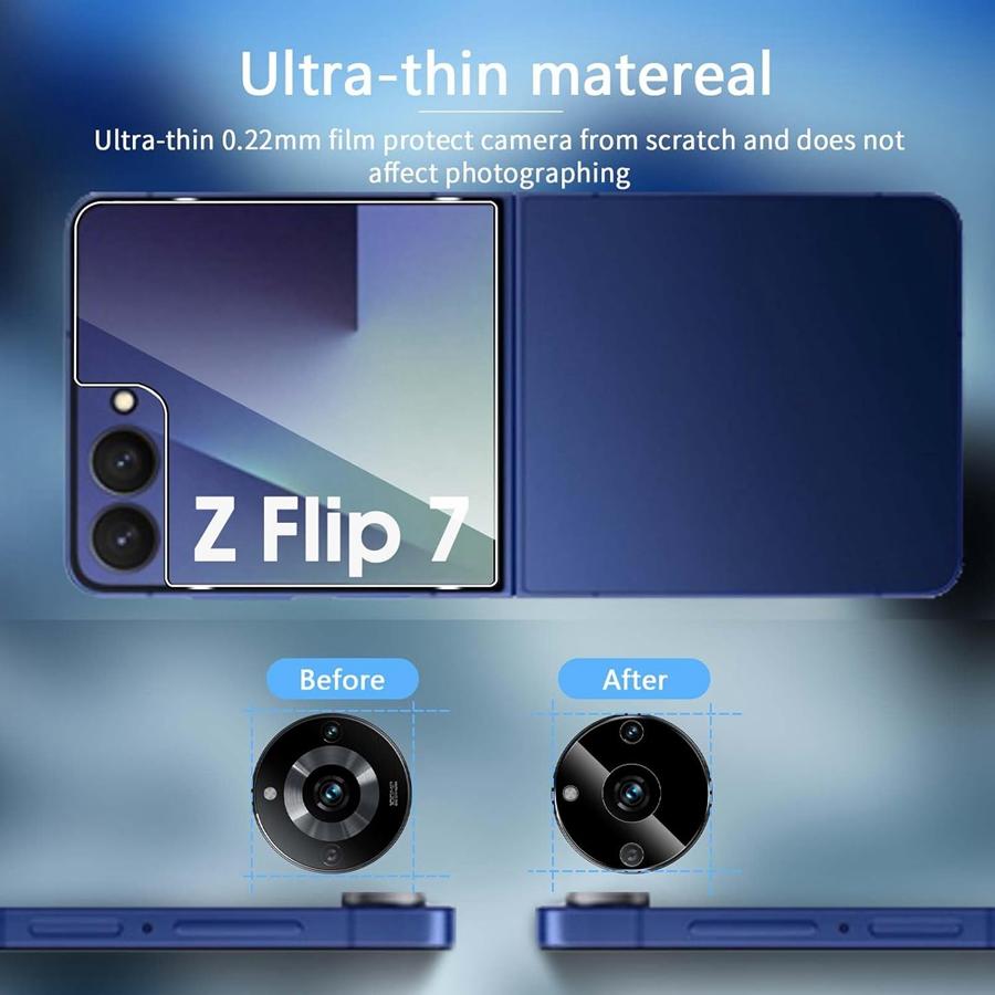 6 Pièces [2+2+2] Protecteur d'écran pour Samsung Galaxy Z Flip 7 Film TPU Souple Flexible + Film en Verre Trempé 9H + Protecteur d'objectif de caméra souple Flip 7 FE Flip7