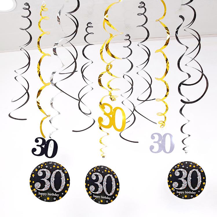 Birthday Party Spiral Hanging Decorations Set - 12 Pieces for 30th, 40th, 50th, 60th Celebrations