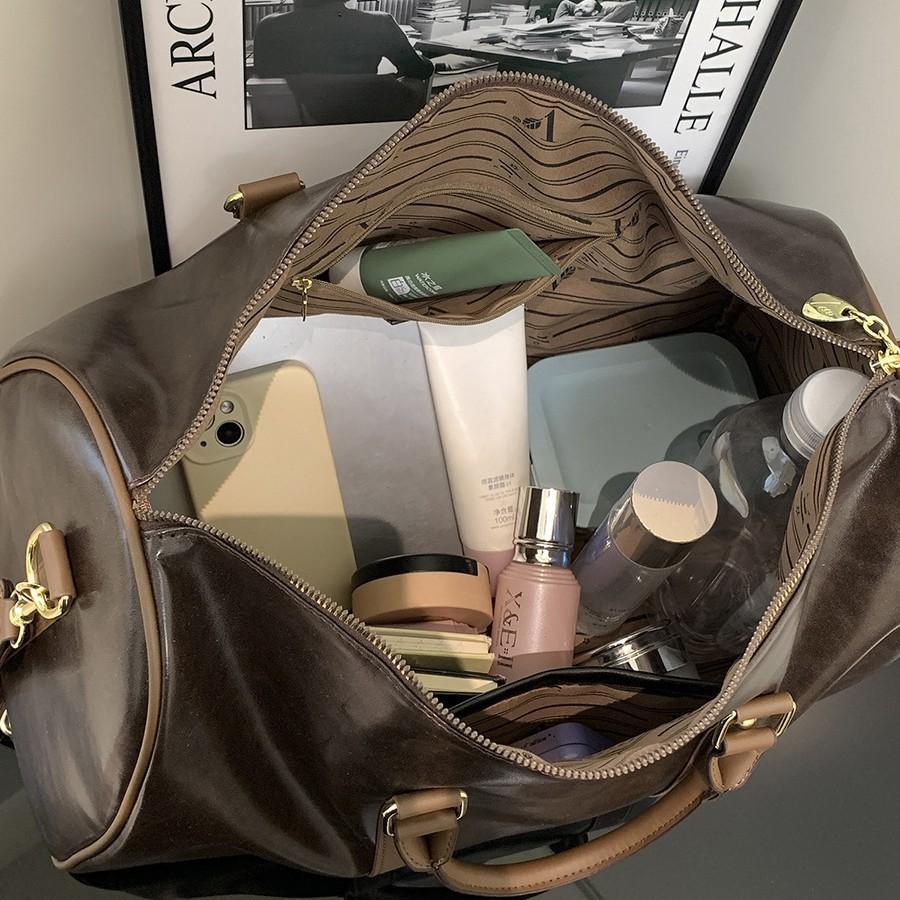 Retro European and American style short-distance travel bag autumn and winter simple solid color business travel luggage handbag student accommodation