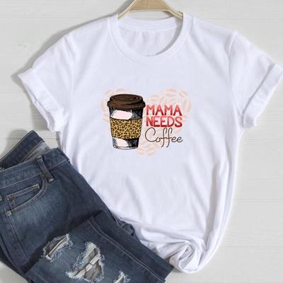 (Asya Boyutu) T Gömlek Üst Kahve Trendi Aşk Anne Anne Moda Rahat Giyim Tee Kısa Kollu Kadın Baskı Bayan Kadın O-Boyun Grafik T-shirt