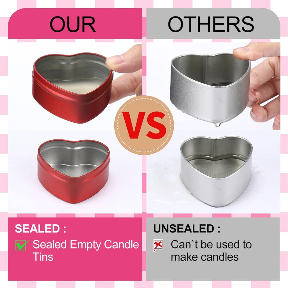 2 oz Heart Shaped Metal Tins with Lids Empty Candle Jars Candle Containers Cans for Making Candles Heart Box for Mother'