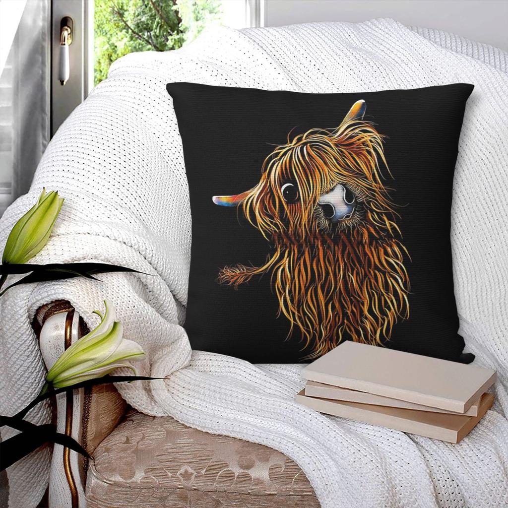 Highland Cow Print Scottish Coooweee By Shirley Macarthur Square Pillowcase Pillow Cover Cushion Throw Pillow for Home Car
