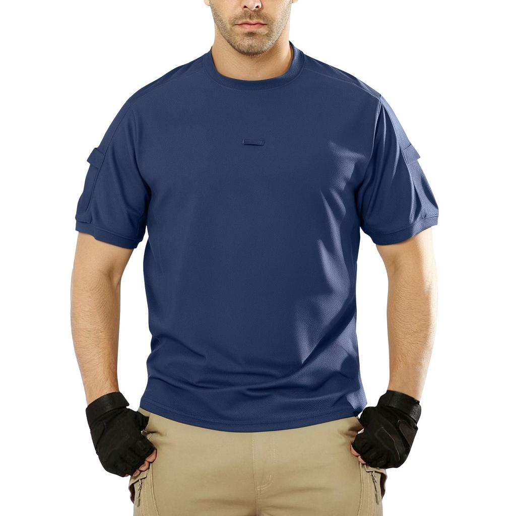 Men's Summer Solid Color Pocket Round Neck Loose Short Sleeve Top