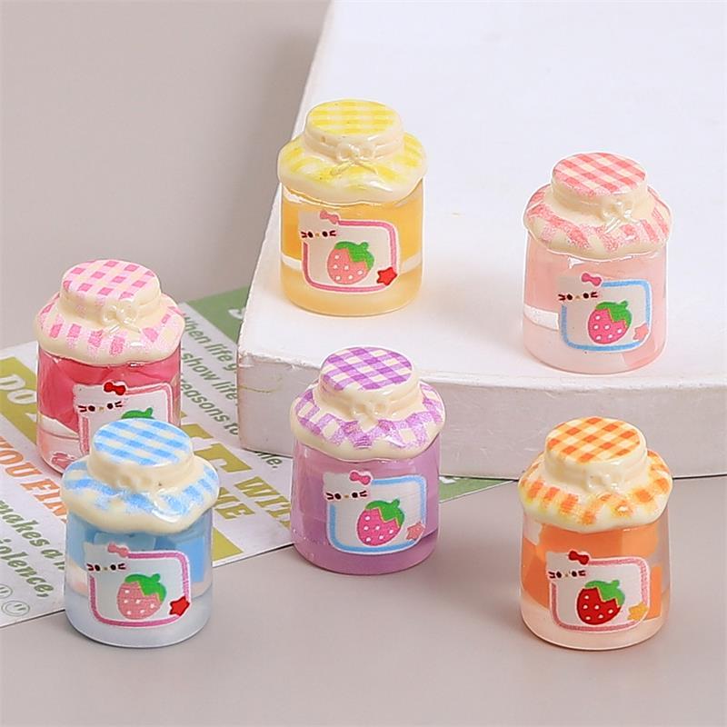 4 stk Dukkehus Miniatyrer Hello Kitty Jordbærsyltetøyglass Lysende Modell Kt Mikrolandskap Ornamenter Dekor Leke Late som Leke DIY