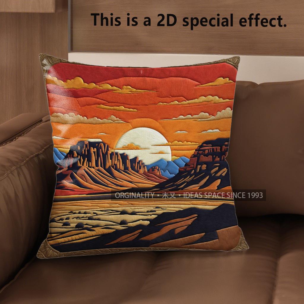 2D Sunset Desert Cactus Throw Pillow Covers Pattern Cushion Cover Suitable For Sofa Bedroom Car Pillow Cover
