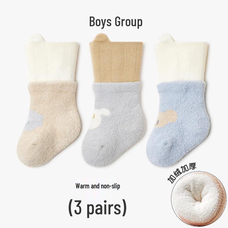 Autumn Winter Warm Mid-Calf Baby Socks - Seamless Cartoon Stripes for Infants & Toddlers