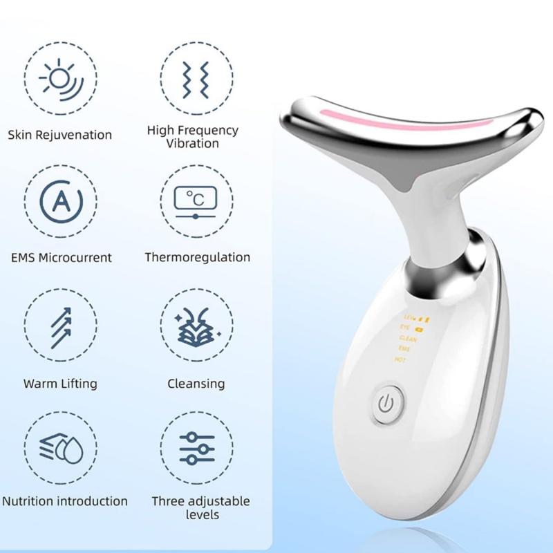 7 Farben LED Rotlichttherapie für Gesicht & Hals, Anti-Falten Hautpflegegerät für Facelifting, Anti-Aging, Glättung und Straffung der Haut, Weiß