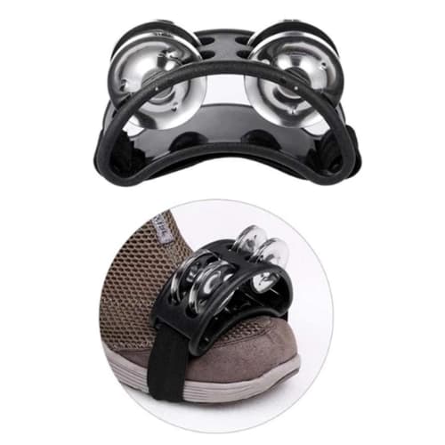 Leiasnow Tambourine Percussion Foot Tambourine Foot Bells Foot Instrument (Black, 2 Pieces)