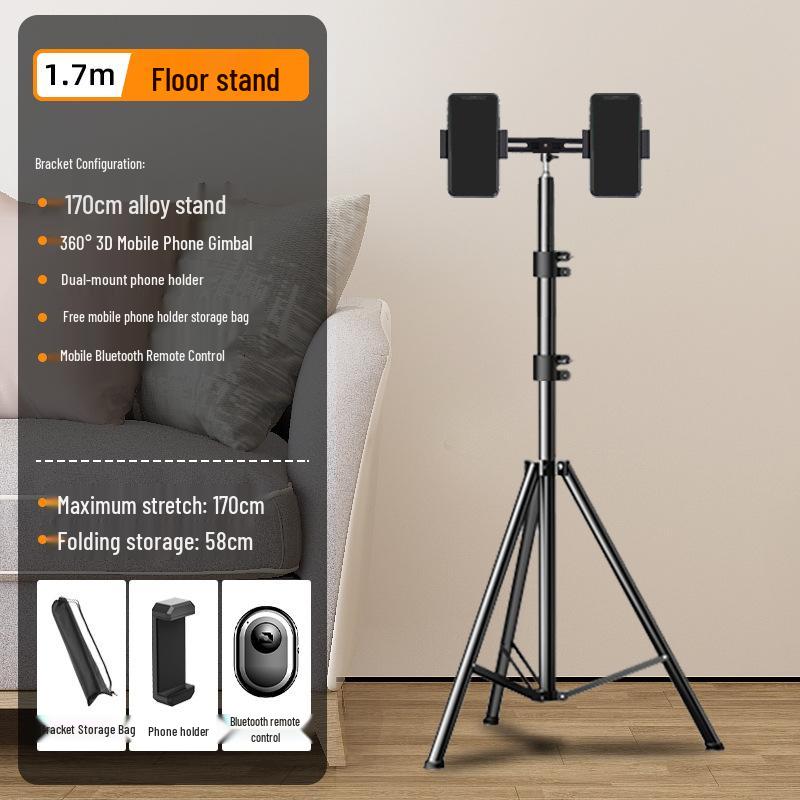 2025 Multi-Device Floor-Standing Phone Holder with Fill Light for Professional Live Streaming